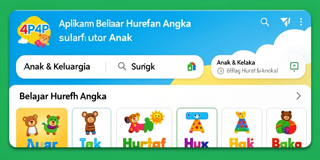 Screenshot antarmuka aplikasi 4P4P yang interaktif untuk Belajar Huruf dan Angka.