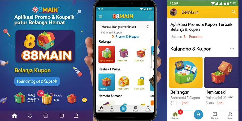 Antarmuka utama 88MAIN menampilkan berbagai promo menarik dan kupon.