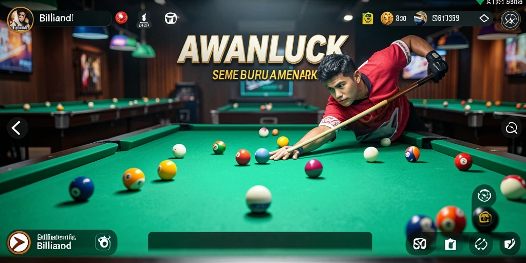 Tampilan antarmuka game Billiard AWANLUCK yang menarik dan interaktif.