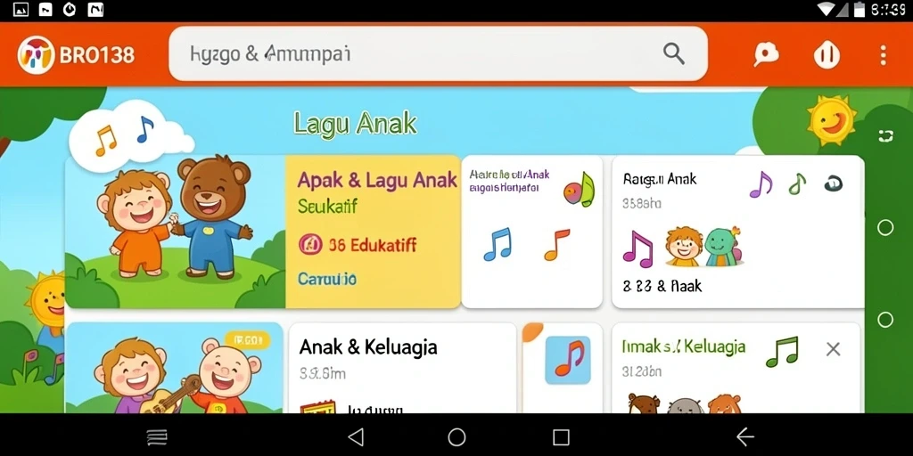 Tampilan antarmuka pengguna aplikasi Lagu Anak yang menyenangkan.