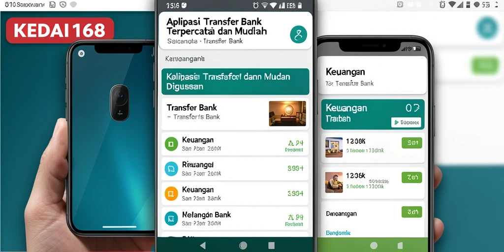 Antarmuka utama KEDAI168 yang menampilkan fitur Transfer Bank.