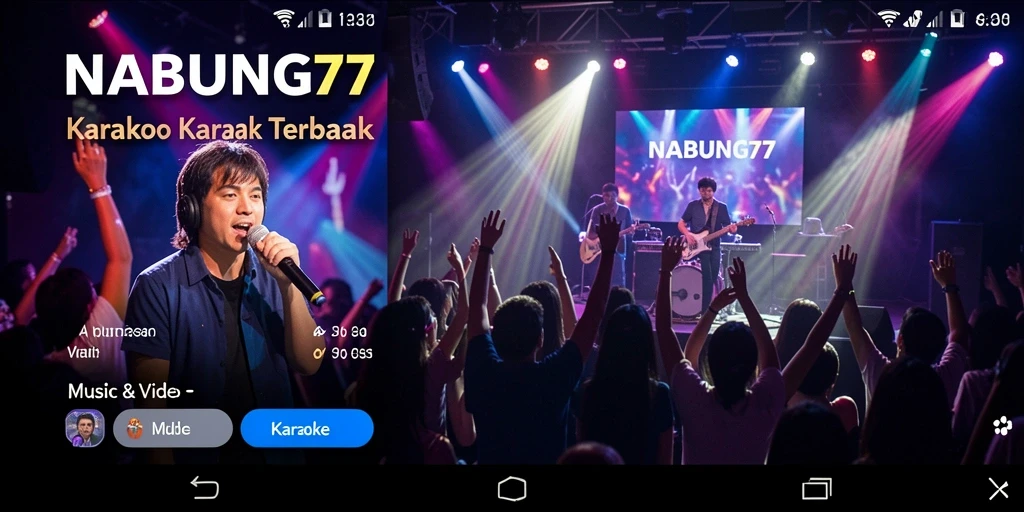 Antarmuka aplikasi NABUNG77 dengan fitur karaoke yang menarik.