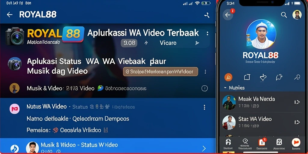 Antarmuka aplikasi ROYAL88 untuk Status WA Video yang menarik.