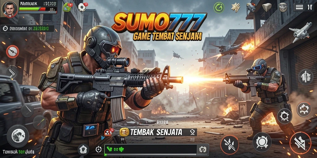 Tampilan antarmuka <strong>SUMO777</strong> yang menarik dengan fungsi Tembak Senjata yang intuitif.